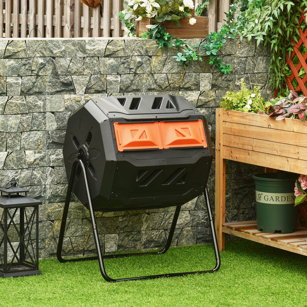 Double chamber rotary composter, 360° rotation, 163 litres, orange
