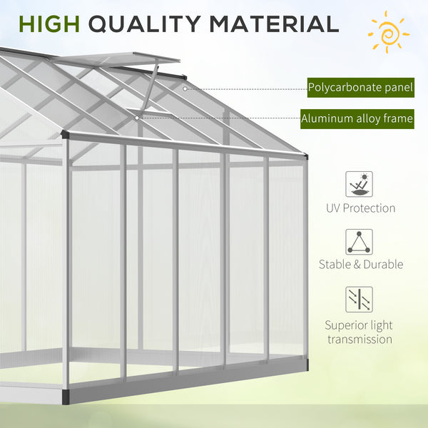 6' x 10' x 6.4' Garden Greenhouse Polycarbonate Panels and Aluminum Frame, Silver