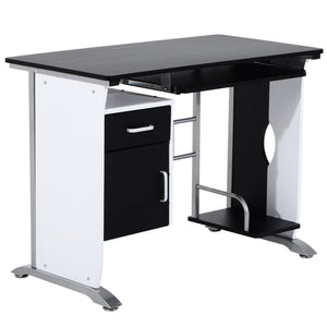 Computer Desk with Keyboard Tray and CPU Holder, Black and White