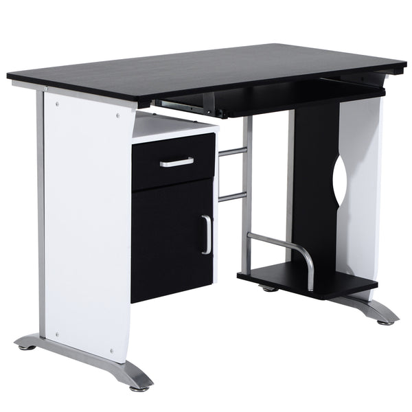 Computer Desk with Keyboard Tray and CPU Holder, Black and White