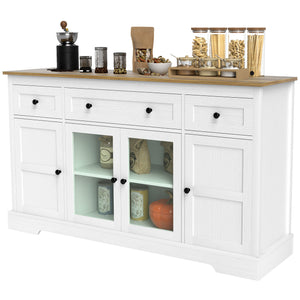 Sideboard with glass doors and adjustable shelves, aged white