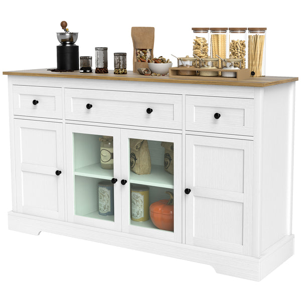 Sideboard with glass doors and adjustable shelves, aged white