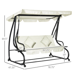 3-seater swing convertible into a padded bed with canopy and pillow