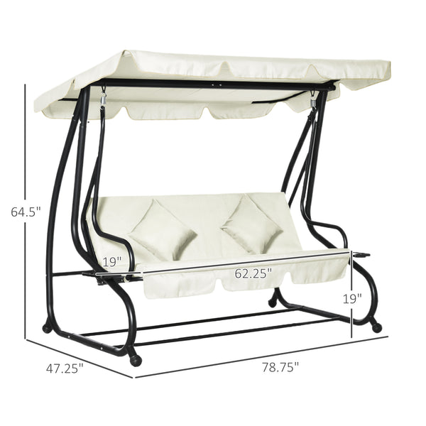 3-seater swing convertible into a padded bed with canopy and pillow