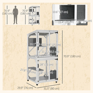 Elevated enclosure with wheels, water-resistant, white and grey