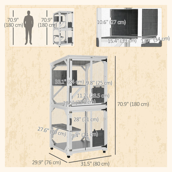 Elevated enclosure with wheels, water-resistant, white and grey