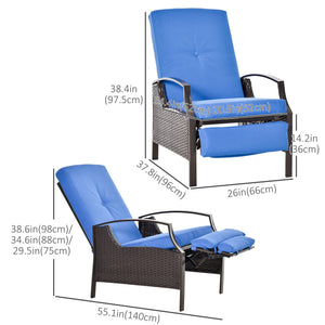 Reclining rattan armchair, blue