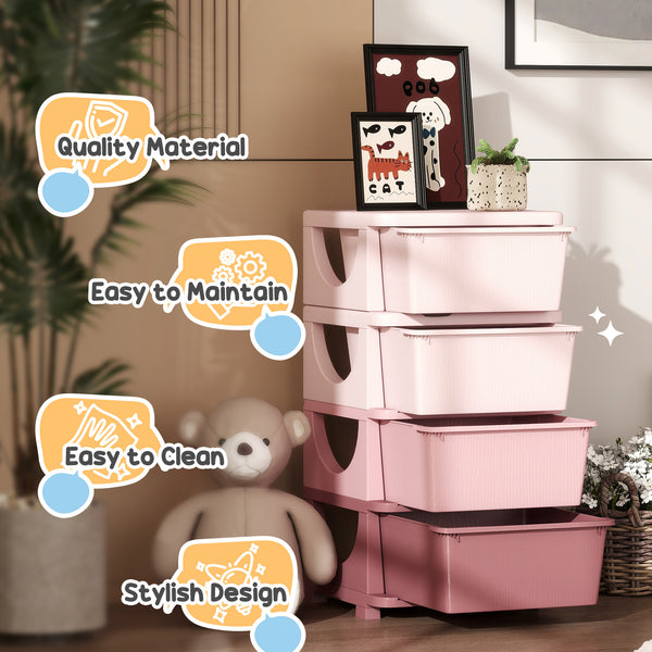 4-Tier Organizer with 4 Plastic Drawers, Pink