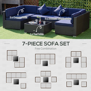 7-piece rattan patio furniture set, modular furniture, navy blue