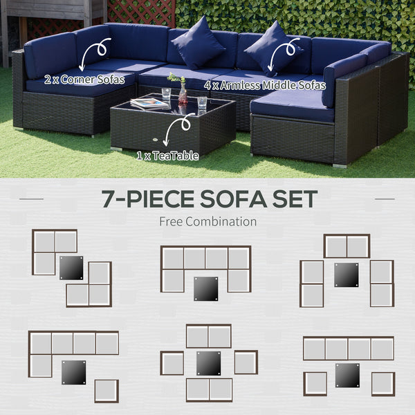 7-piece rattan patio furniture set, modular furniture, navy blue