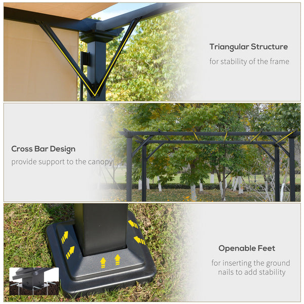 10 x 12 pergola with retractable roof, steel frame and posts, beige