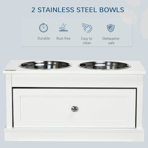 Raised Dog Bowls with Storage Drawer for Large Dogs, White