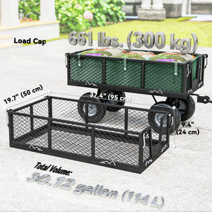 Steel garden cart with removable liner, green