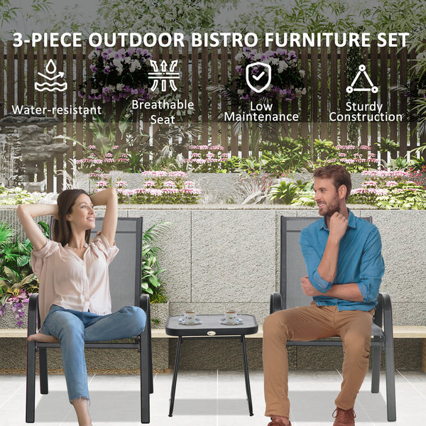 3-Piece Patio Set with Breathable Mesh Fabric, Stacking Chairs and Square Table, Light Gray