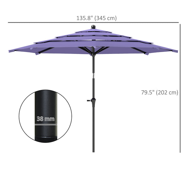 10.7-foot parasol with crank, push-button tilt, and vents, purple