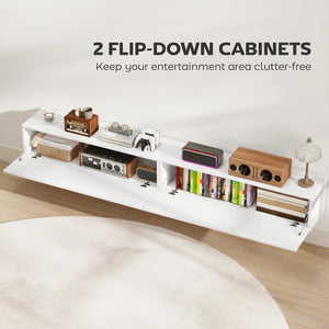 71" Floating Wall-Mounted TV Unit for TVs up to 72 inches, Multimedia Console with 2 Fluted Drop-Down Doors, Cable Management, White