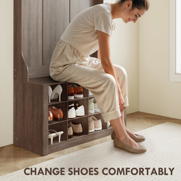 4-in-1 Hallway Unit with Bench and Shoe Rack, Dark Brown 
