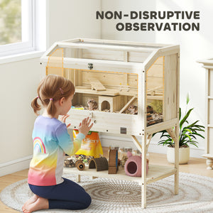 2-tier wooden hamster cage with storage and accessories