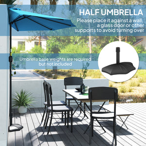 2.7m Half Round Parasol for Patio, Garden, Balcony, Window, Sun Shade with 5 Ribs, Light Blue