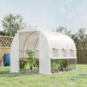 Tunnel greenhouse with roll-up side panels, high-quality polyethylene cover, white