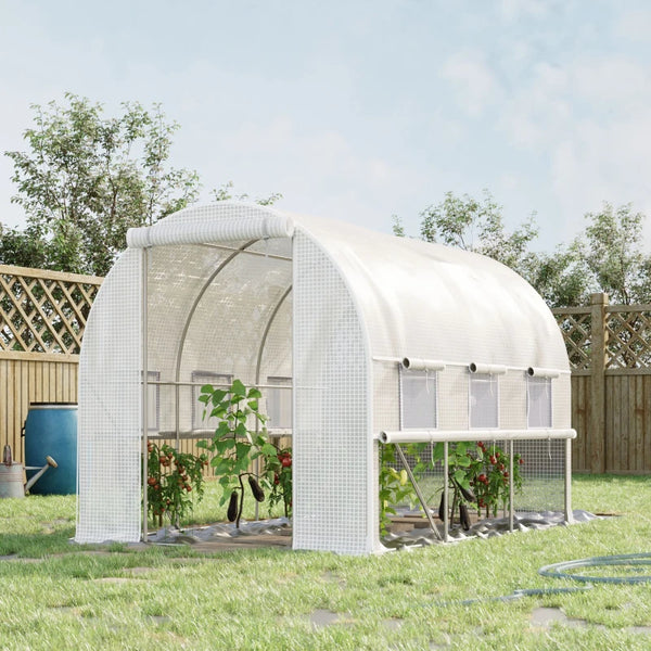 Tunnel greenhouse with roll-up side panels, high-quality polyethylene cover, white