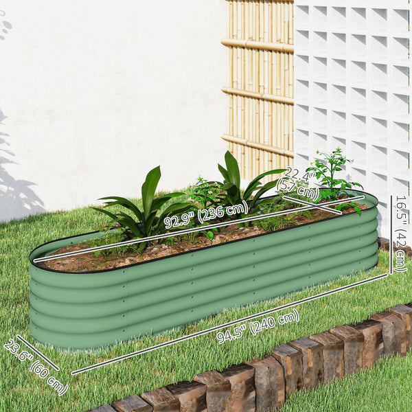 Raised galvanized steel planter with safety rim, green 