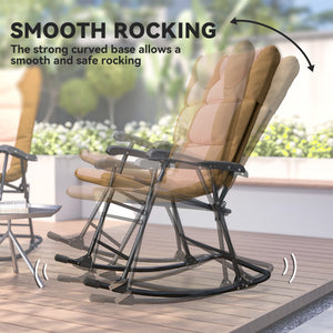Set of 2 folding upholstered rocking chairs with armrests, light brown