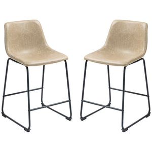 Set of 2 vintage style bar stools in faux leather, beige.