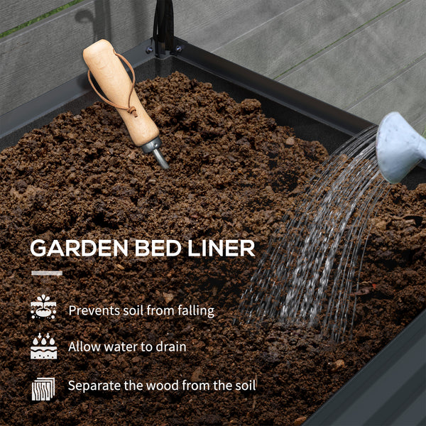 Raised planter with lid, lower shelf and liner, dark grey