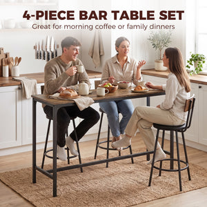Bar table with 3 padded stools, rustic brown
