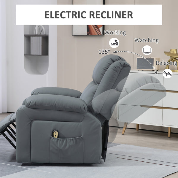 Electric lift chair in synthetic leather with remote control, gray