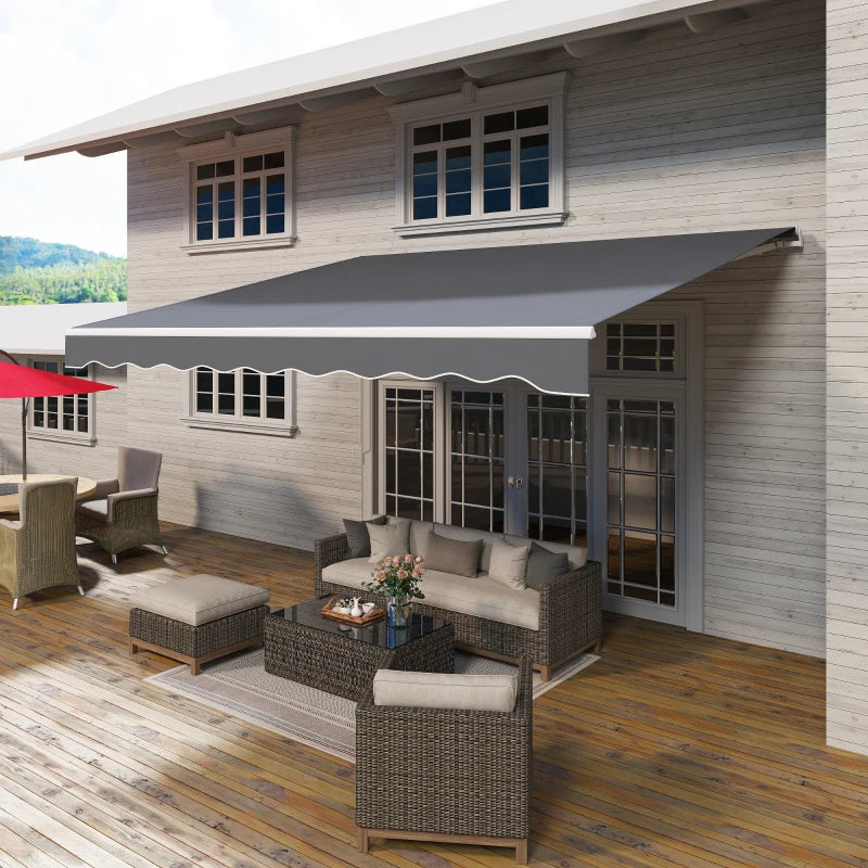 Electric outdoor awning 9.8 x 12.8 with remote control, grey 