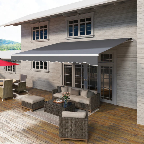 Electric outdoor awning 9.8 x 12.8 with remote control, grey 