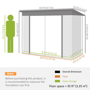 Galvanized steel garden shed with lockable doors