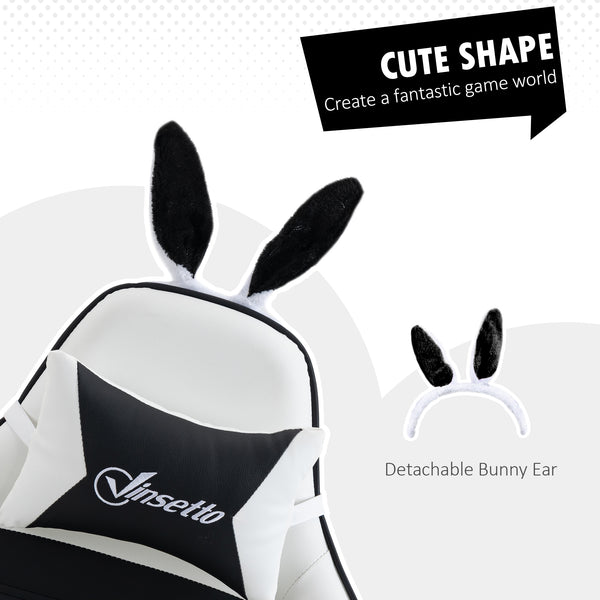 PU leather gaming chair with footrest, headrest and lumbar support, white and black