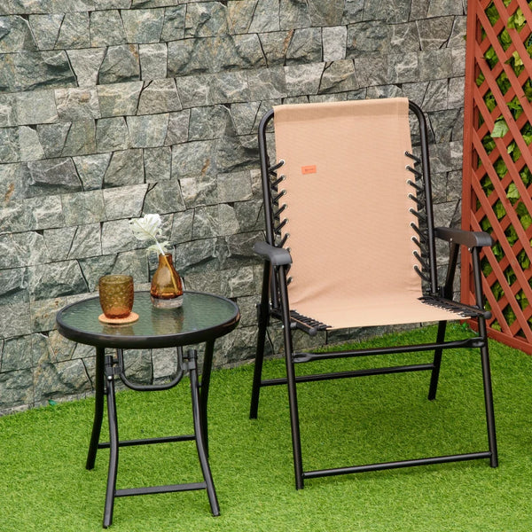 Folding outdoor chair with armrests and elastic backrest, beige