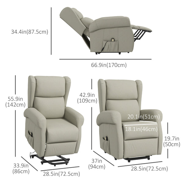 Electric Reclining Wingback Lift Chair with Footrest, Cream White