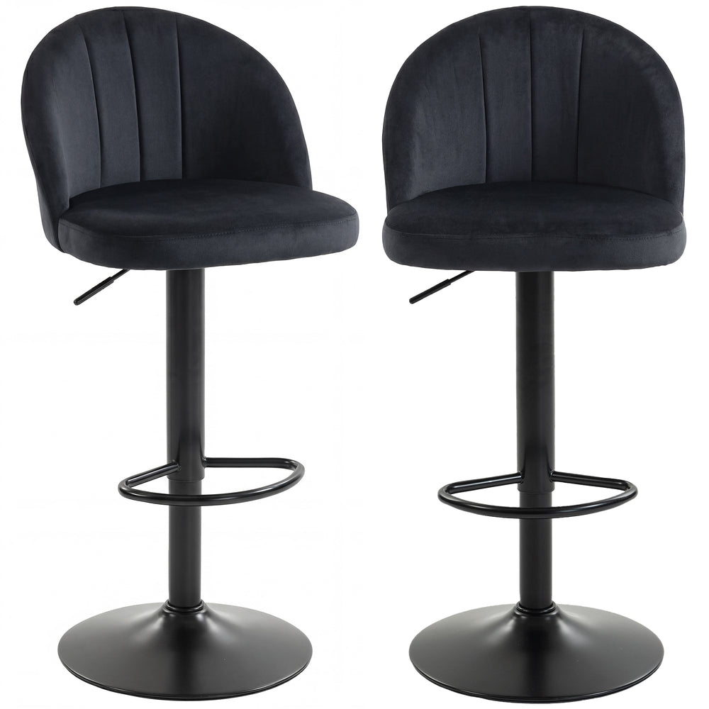 Set of 2 Swivel Bar Stools with Footrest, Black