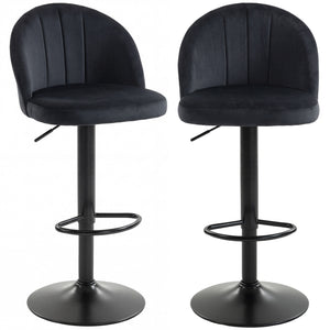 Set of 2 Swivel Bar Stools with Footrest, Black