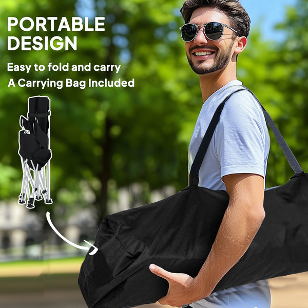 Set of 2 Reclining Camping Chairs with Footrest and Headrest, Cup Holder, Storage Bag, Black