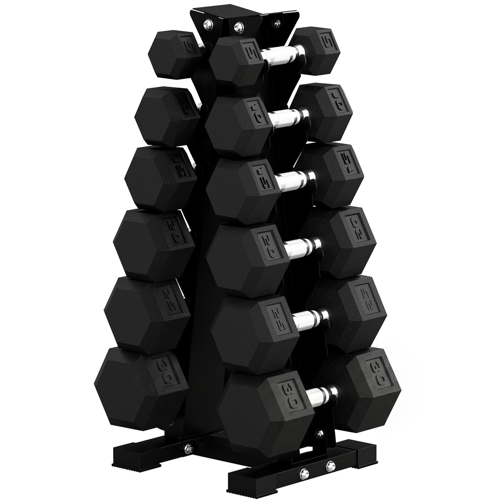 5–30 lb Hex Dumbbell Set with Vertical Storage Rack