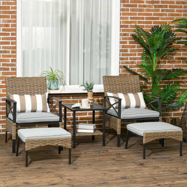 5-piece PE rattan garden furniture set, khaki