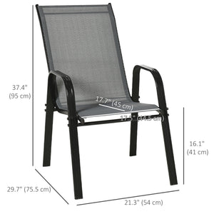 Set of 4 Heavy Duty Stackable Outdoor Dining Chairs with Armrests Dark Grey