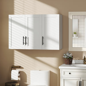 35 in. Bathroom Wall Cabinet with 3 Doors and Adjustable Shelf, White