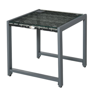 Rattan coffee table with tempered glass top and aluminum frame, grey