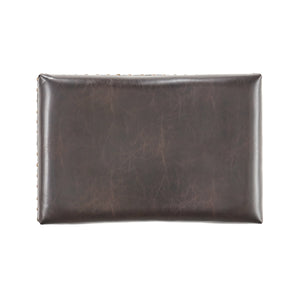 Set of 2 contemporary studded bar stools, rubberwood saddle seat, brown