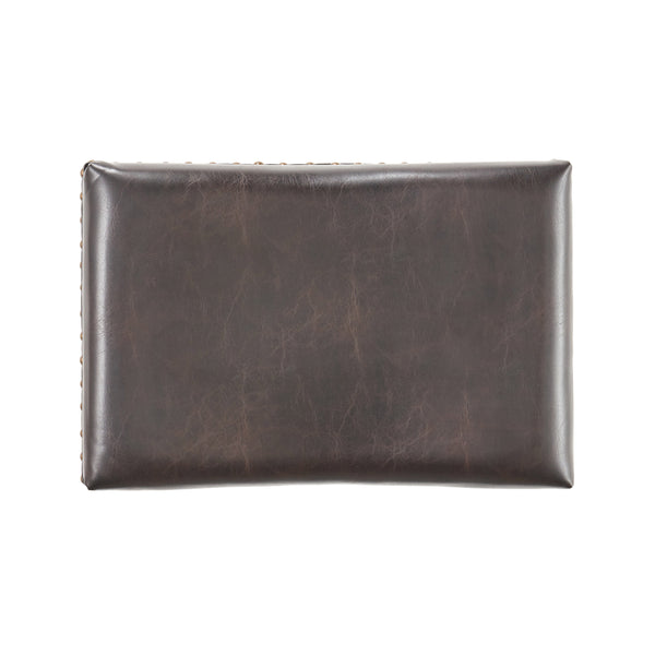 Set of 2 contemporary studded bar stools, rubberwood saddle seat, brown