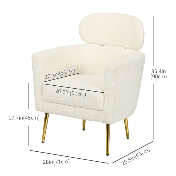 Barrel accent chair with removable headrest, cream white