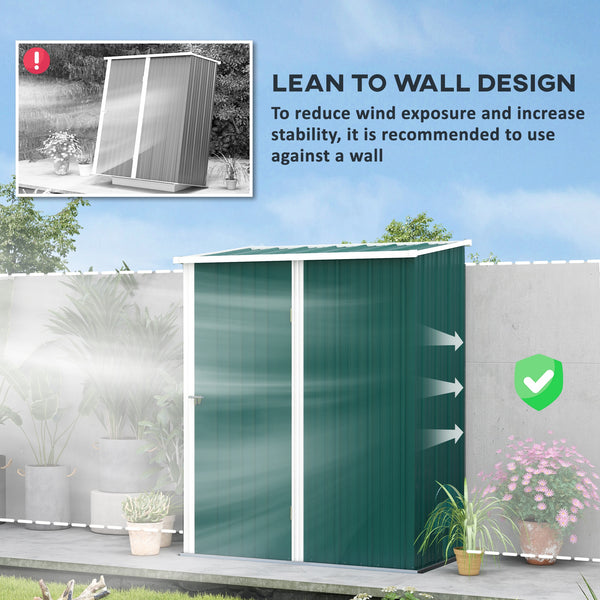 Steel garden shed with single lockable door, green