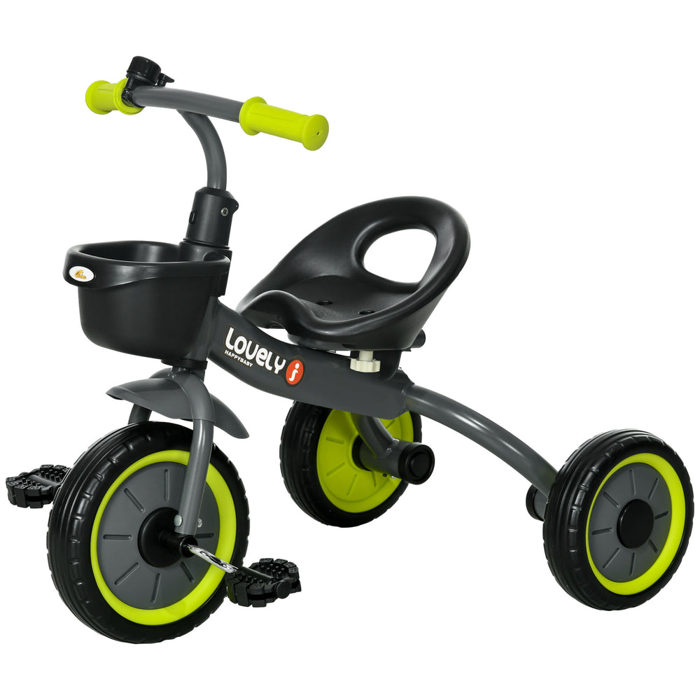 Tricycle with adjustable seat, basket, bell, black